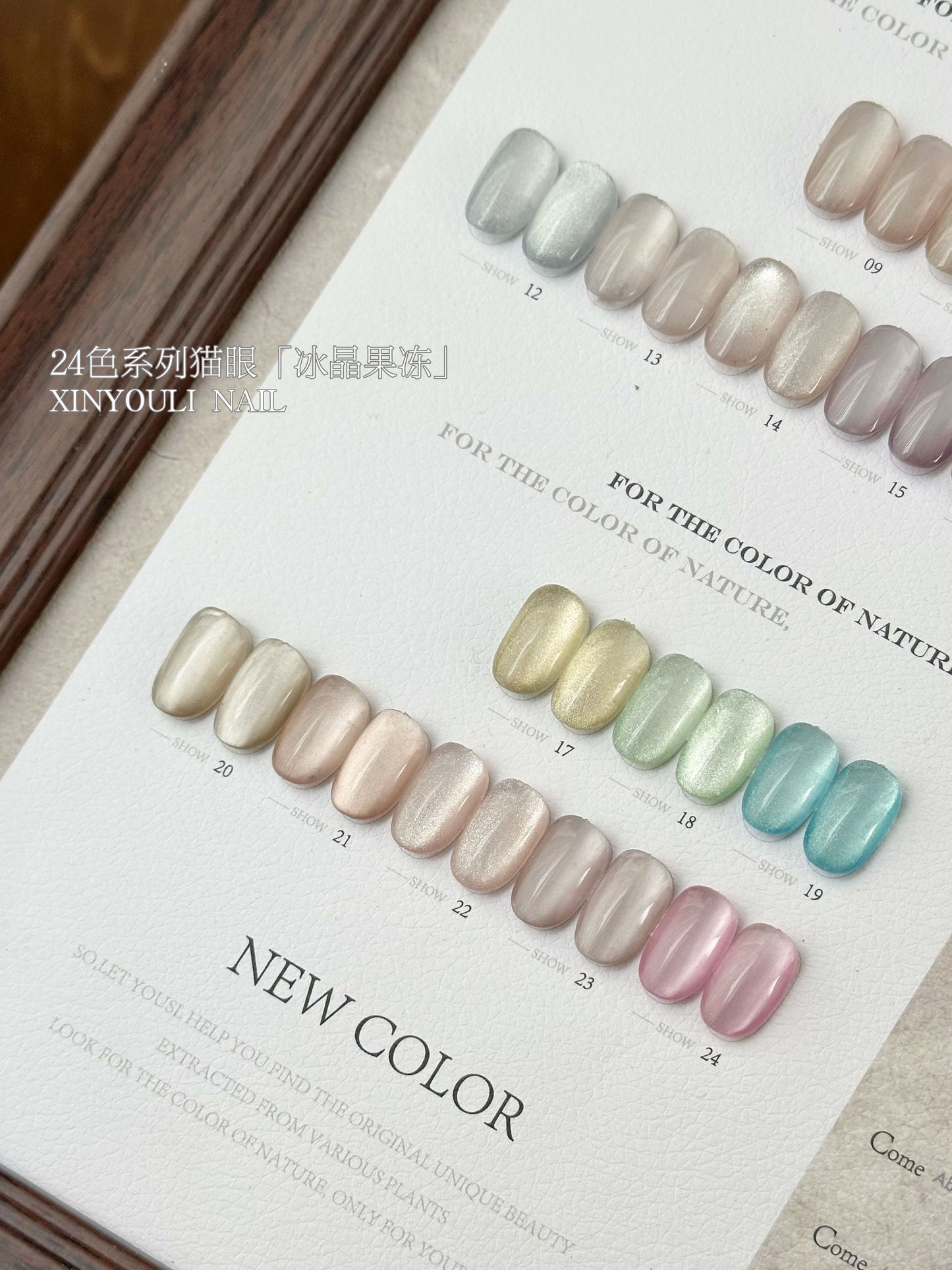 Yukun brand high-end nail polish adhesive 24 color ice crystal jelly fine light cat's eye